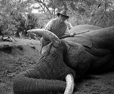 Lynn 'Doc' Greenlee with his elephant. His one shot kill was proof that a handloader's dream shot can become reality.